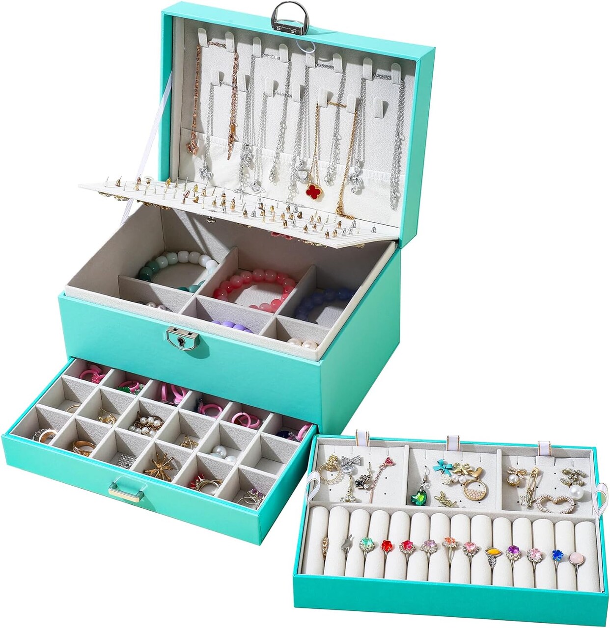 5-Layer Earring Jewelry Box with Lock – Stud, Necklace, Ring Organizer for Women and Girls